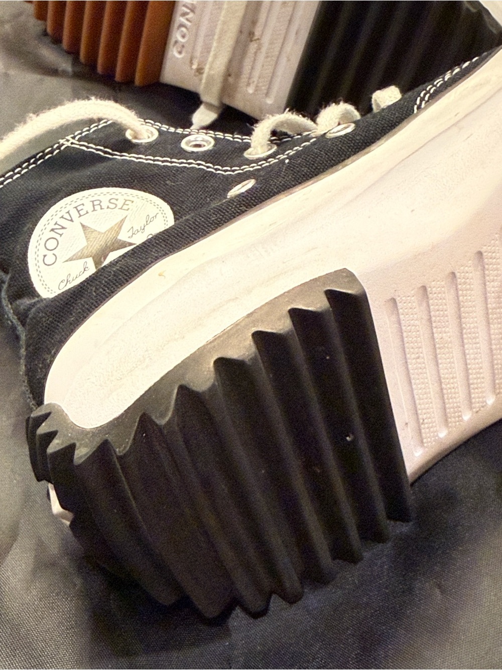 Converse Black and White High-Top Sneakers with Gum-Tone Outsole - Picture 6 of 7